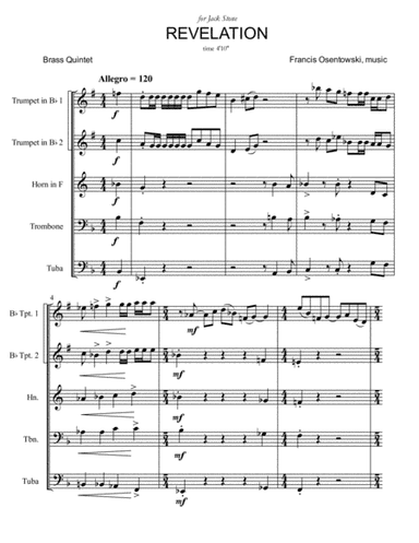 REVELATION FOR BRASS QUINTET (Arr. of Revelation for Solo Trumpet and Piano) SCORE ONLY