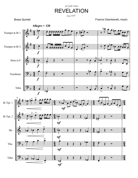 REVELATION FOR BRASS QUINTET (Arr. of Revelation for Solo Trumpet and Piano) SCORE ONLY