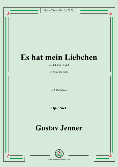 Jenner-Es hat mein Liebchen,in A flat Major,Op.7 No.1 (arr. OSM Press)