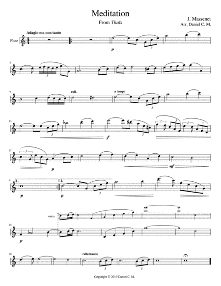 Meditation for flute and piano (easy) (arr. Daniel C. M.)