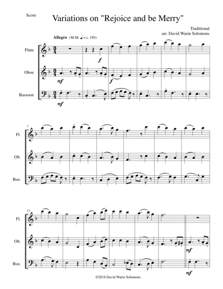 Variations on Rejoice and Be Merry (The Gallery Carol) for wind trio (flute, oboe, bassoon) (arr. David Warin Solomons)