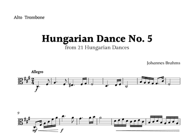Hungarian Dance No. 5 by Brahms for Alto Trombone Solo (arr. Rika K.)