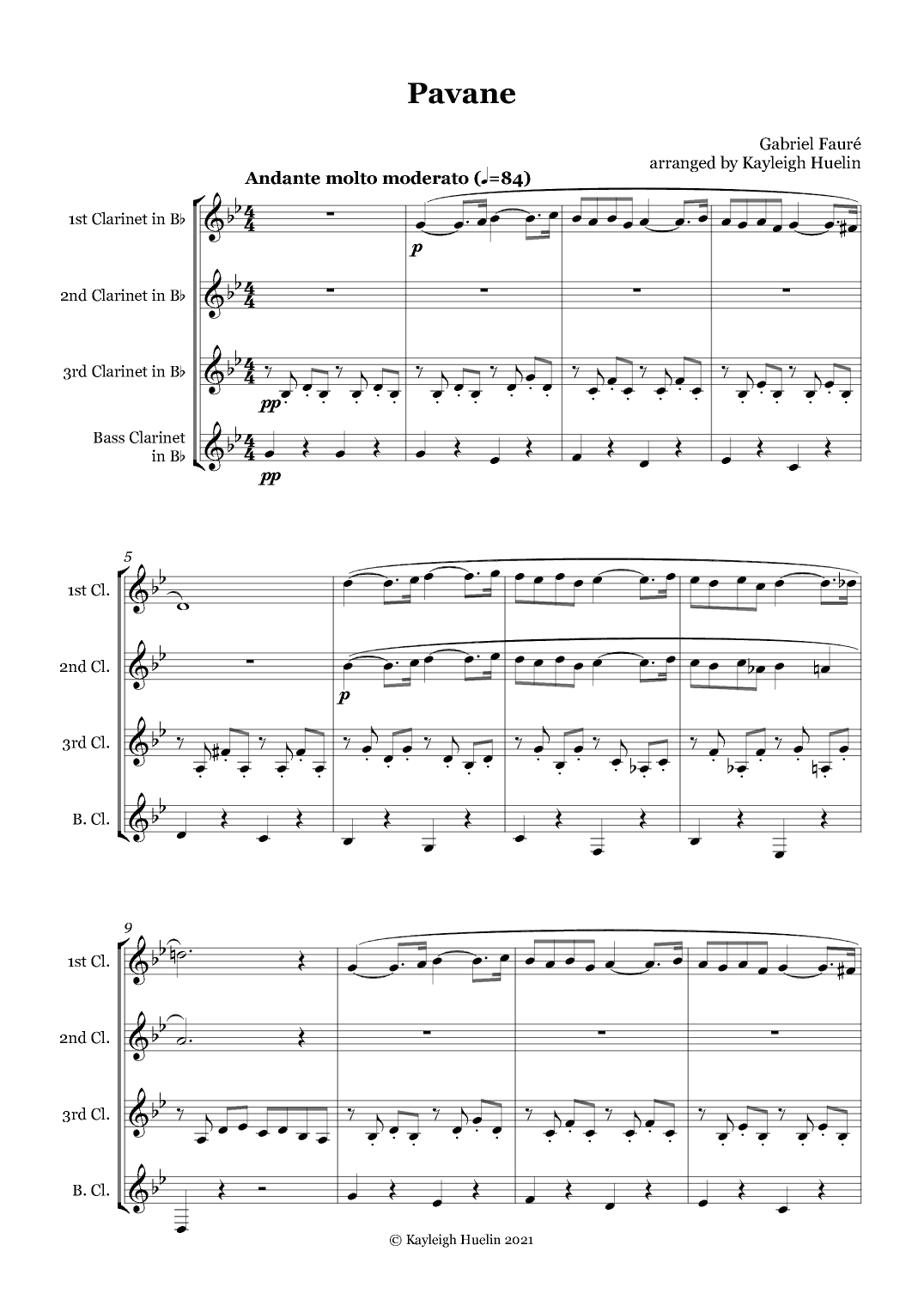 Pavane by Gabriel Faure - Clarinet quartet (arr. Kayleigh Huelin)