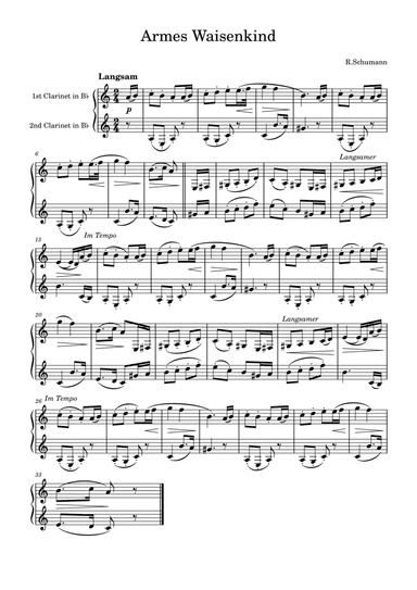 R.Schumann: Armes Waisenkind for two clarinets (arr. Saho Omukai)