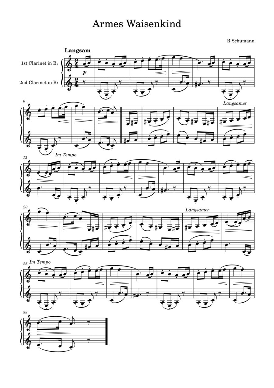 R.Schumann: Armes Waisenkind for two clarinets (arr. Saho Omukai)
