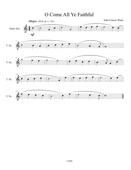 O Come All Ye Faithful for solo tenor sax (arr. B C Dockery)