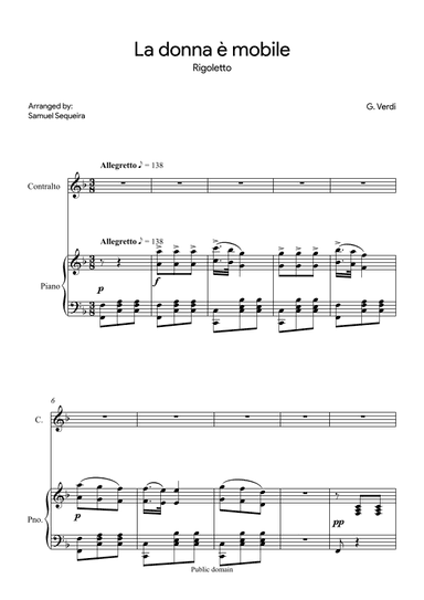 La donna è mobile - for Contralto - in F (arr. Samuel Sequeira)