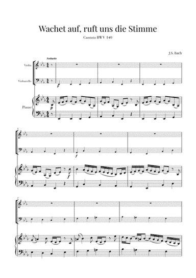 Bach - Wachet auf, ruft uns die Stimme BWV 140 (for Violin, Cello and Piano) (arr. Cadenza Editions)