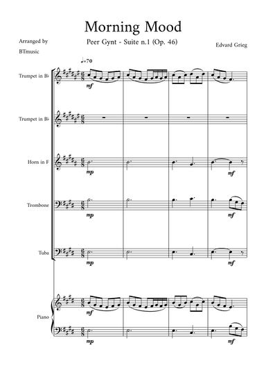 Morning Mood (Peer Gynt Suite N.1, Op 46) (arr. BTmusic)