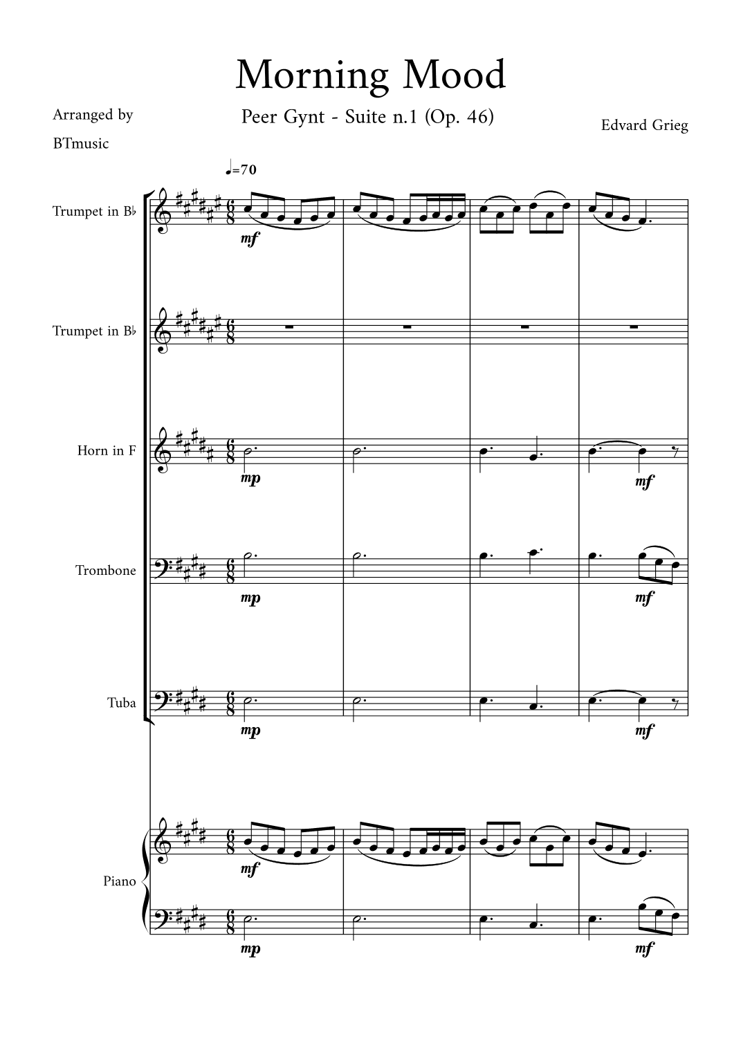 Morning Mood (Peer Gynt Suite N.1, Op 46) (arr. BTmusic)