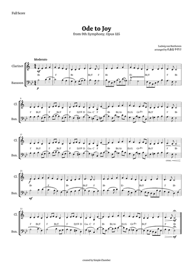 Ode to Joy for Clarinet and Bassoon by Beethoven Opus 125 (arr. れある やすけ)