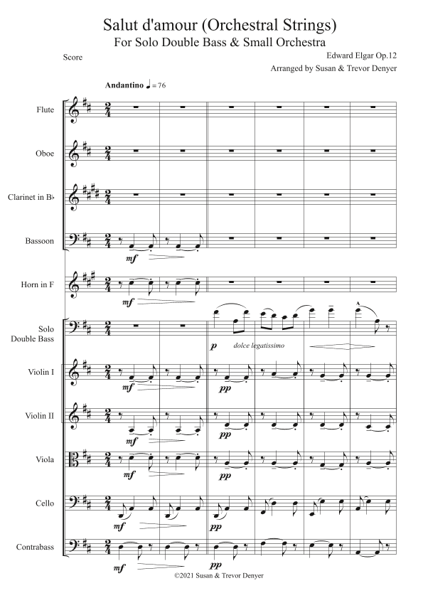 Salut d'Amour for Double Bass & Chamber Orchestra (Orchestral Strings) (arr. Trevor Denyer)