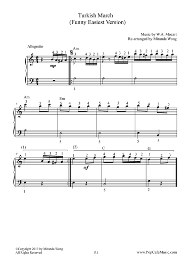Turkish March (Mozart) - Easiest Version (arr. Miranda Wong)