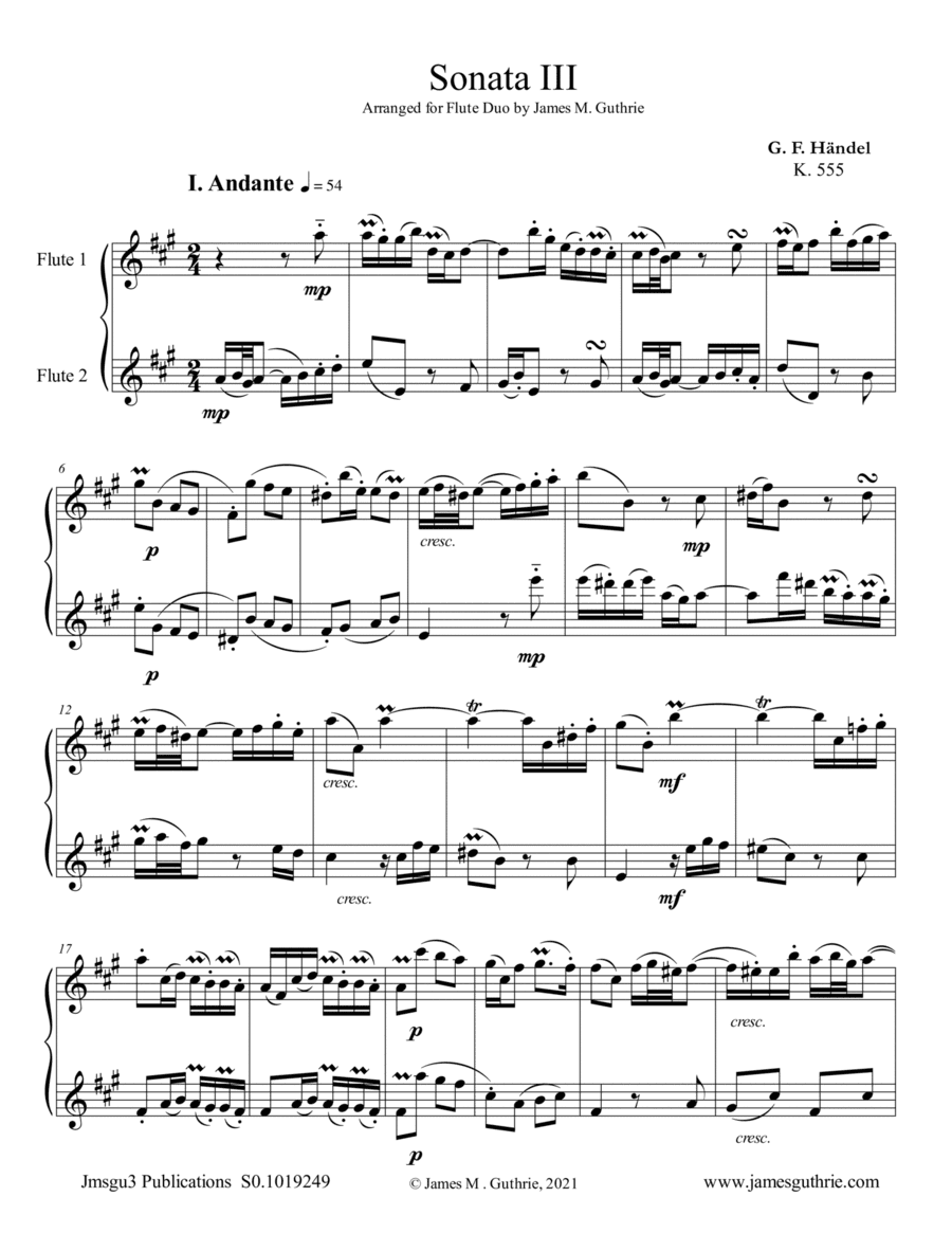 Handel: Sonata No. 3 for Flute Duo (arr. James M. Guthrie)