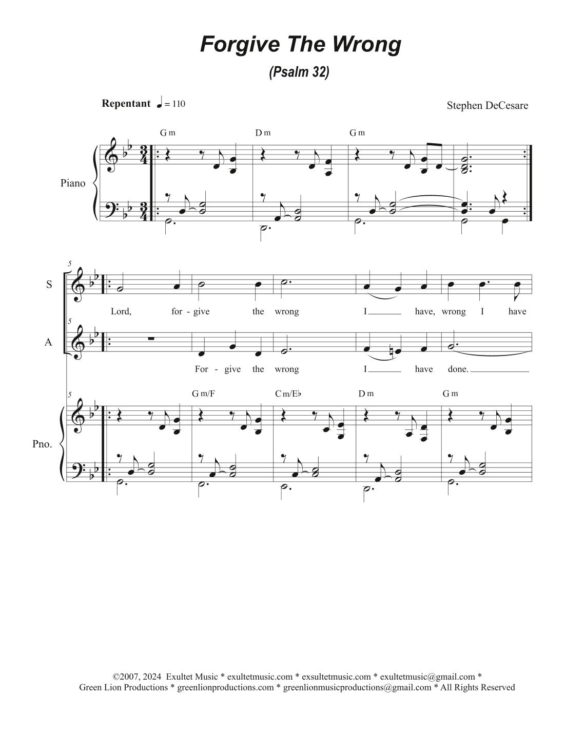 Forgive The Wrong (Psalm 32) (2-part choir - (SA)