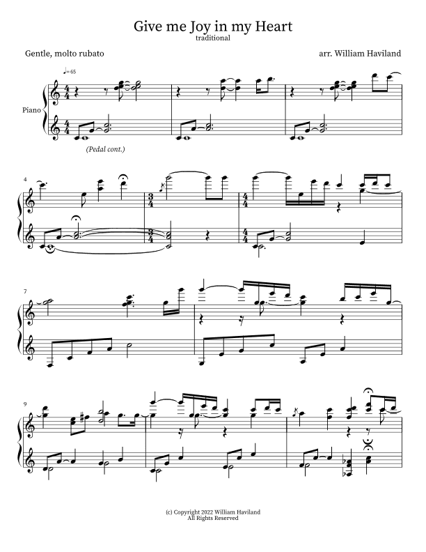 Give me Joy in my Heart [arr. for solo piano] (arr. William Haviland)