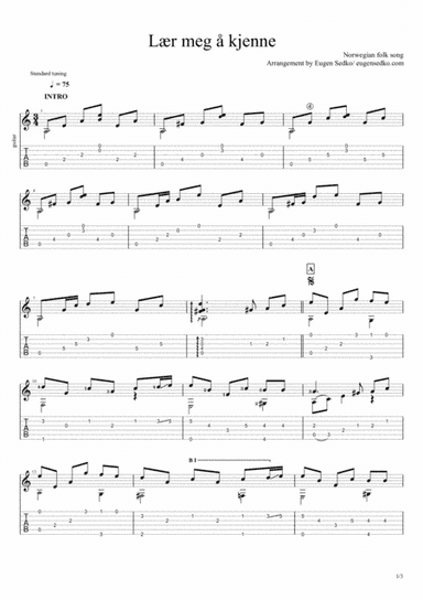 Lær meg å kjenne (Norwegian folk song), arrangement for solo guitar notes+tab (arr. Eugen Sedko)