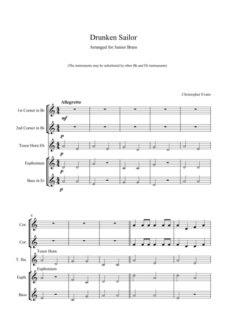Drunken Sailor for Junior Brass Ensemble - Full Score (arr. Christopher Evans)