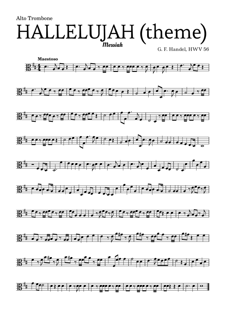 Aleluia (HALLELUJAH), of the Messiah - for Alto Trombone and accompaniment (arr. Leyandder Trustworthy)