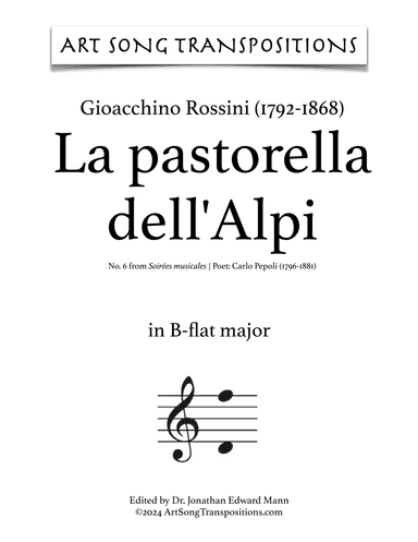 ROSSINI: La pastorella dell'Alpi (transposed to B-flat major) (arr. ArtSongTranspositions.com)