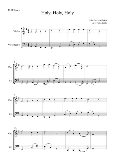 Holy, Holy, Holy (Traditional Christian Song) for Violin & Cello Duo (arr. Fabio Britto)