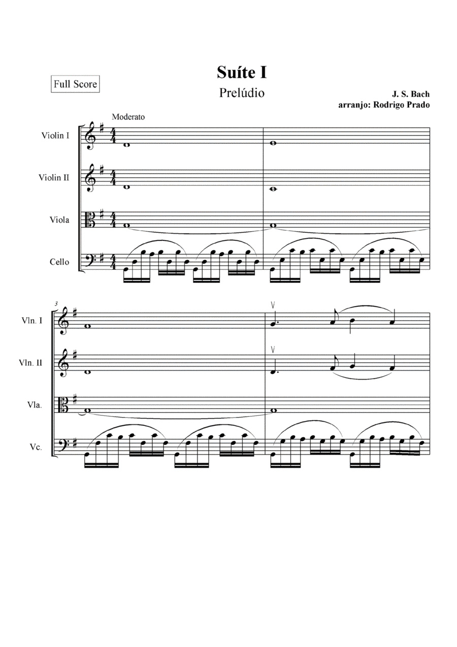 Bach cello suite n.1 for string quartet - Prelude (arr. Rodrigo Prado)