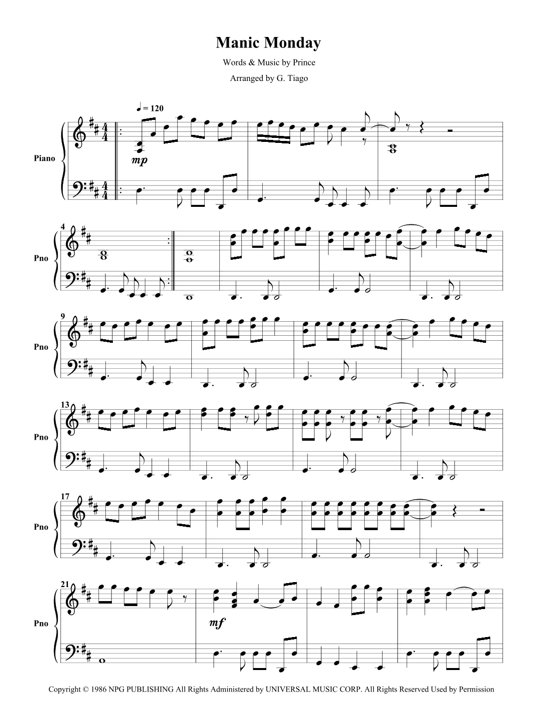 Manic Monday (arr. G. Tiago)