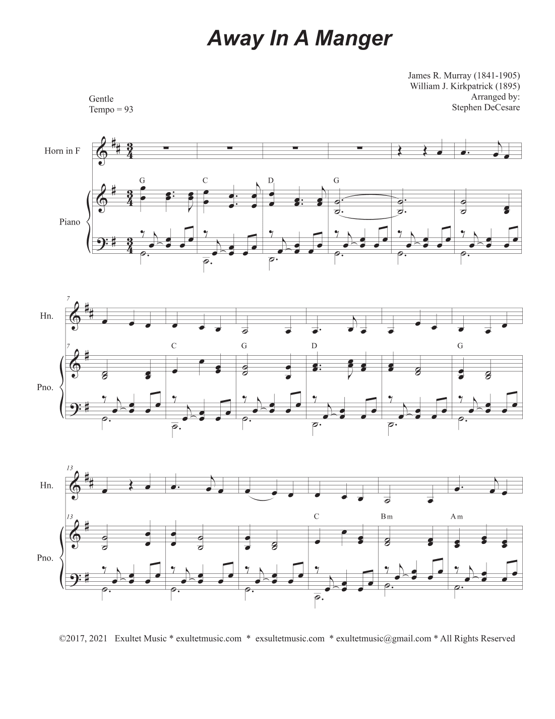 Away In A Manger (French Horn solo and Piano) (arr. Stephen DeCesare)