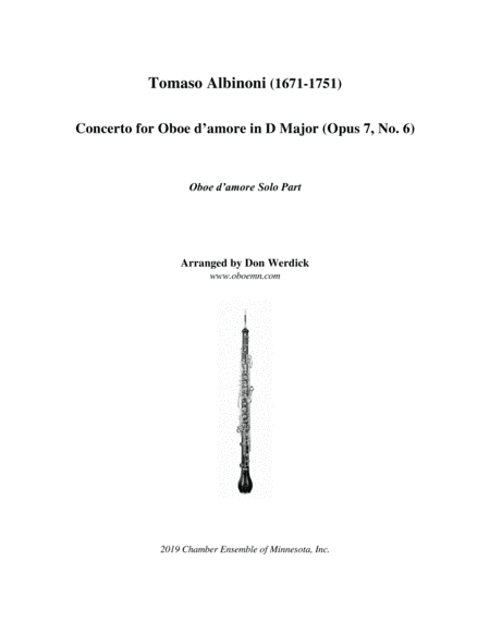 Concerto for Oboe d’amore in D Major, Op. 7 No. 6 (arr. Don Werdick (1946 - ))