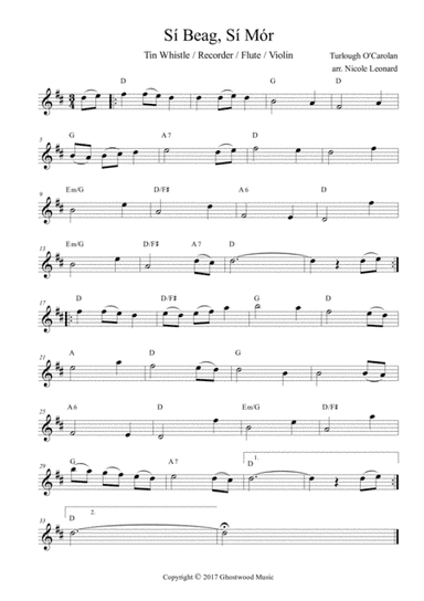 Si Beag Si Mor (Sheebeg Sheemore) melody with chords (arr. Nicole Leonard)