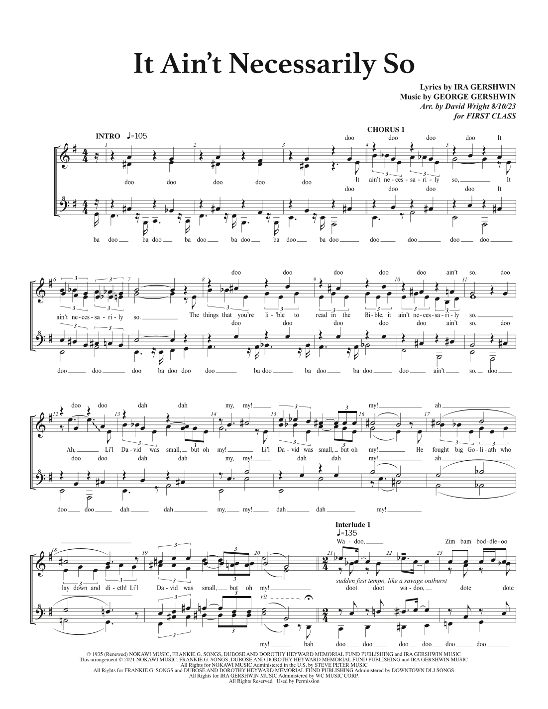 It Ain't Necessarily So (arr. David Wright)
