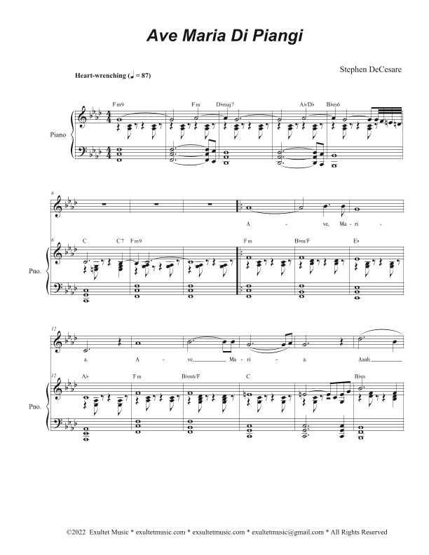 Ave Maria Di Piangi (Vocal solo - Low Key)