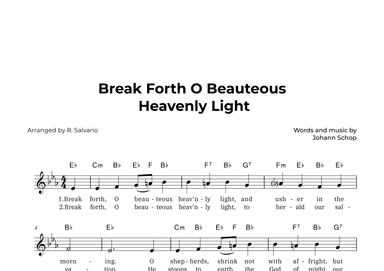 Break Forth O Beauteous Heavenly Light (Key of E-Flat Major) (arr. R. Salvario)