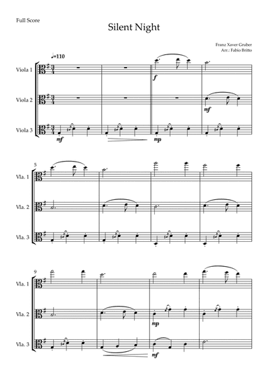 Silent Night (Christmas Song) for Viola Trio (arr. Fabio Britto)