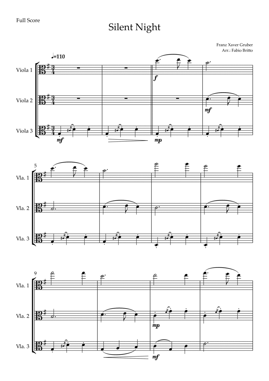 Silent Night (Christmas Song) for Viola Trio (arr. Fabio Britto)