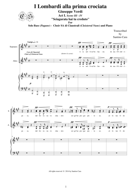 Verdi "I Lombardi alla prima Crociata"(Act1-III-IV) "Sciagurata ha tu creduto" Solo Bass-Choir SA an (arr. Santino Cara)