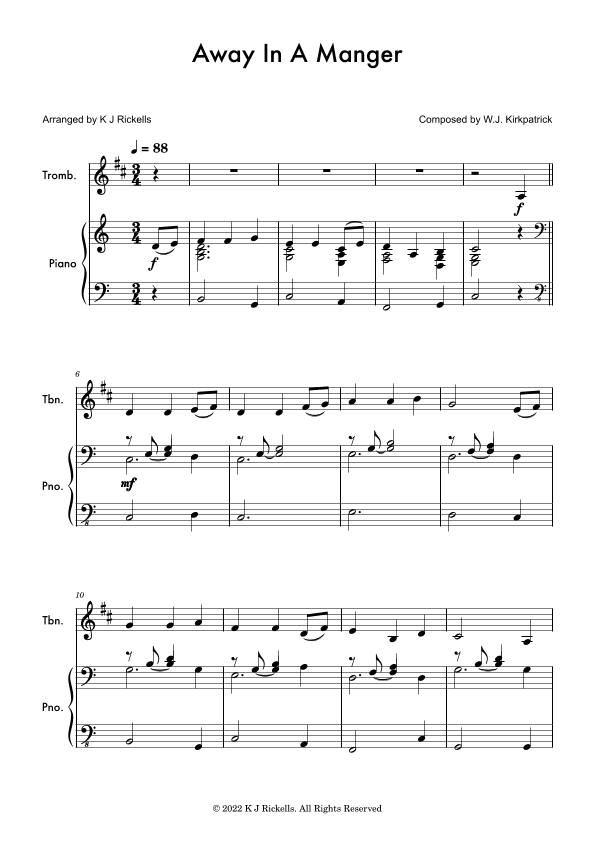 Away in a Manger - Trombone (treble clef) (arr. K J Rickells)