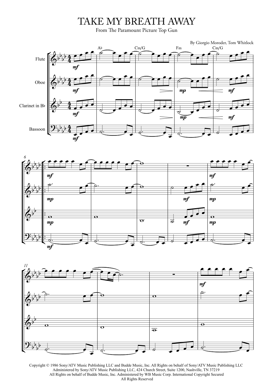 Take My Breath Away (love Theme) (arr. Karen Gueiros)