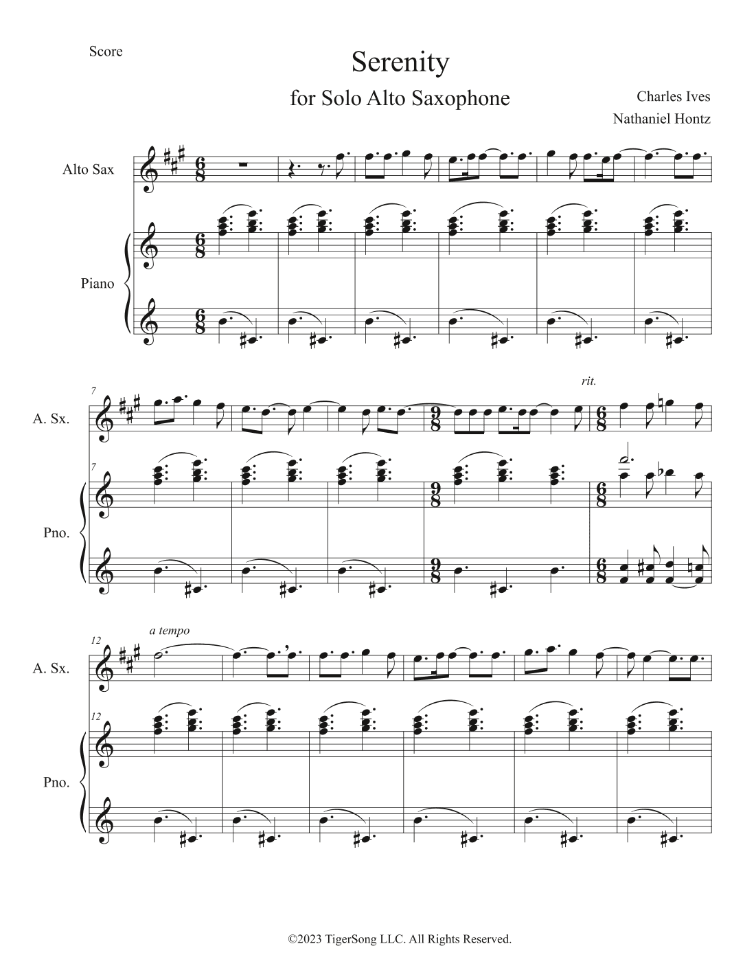 Serenity (for Solo Alto Saxophone) (arr. Nathaniel Hontz)