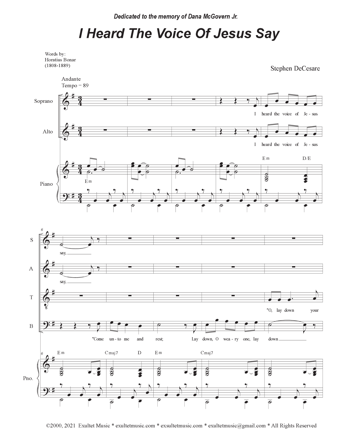 I Heard The Voice Of Jesus Say (SATB)