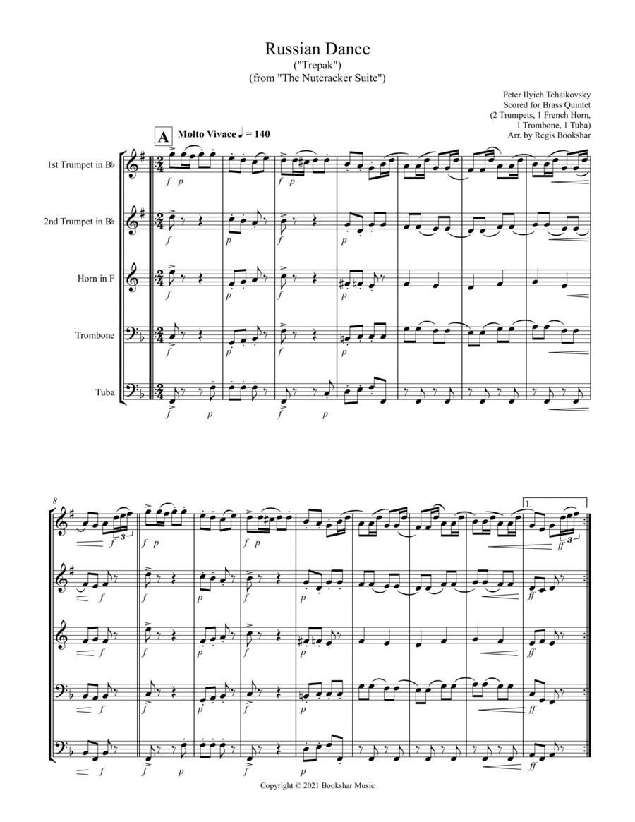 Russian Dance ("Trepak") (from "The Nutcracker Suite") (F) (Brass Quintet - 2 Trp, 1 Hrn, 1 Trb, 1 T (arr. Regis Bookshar)
