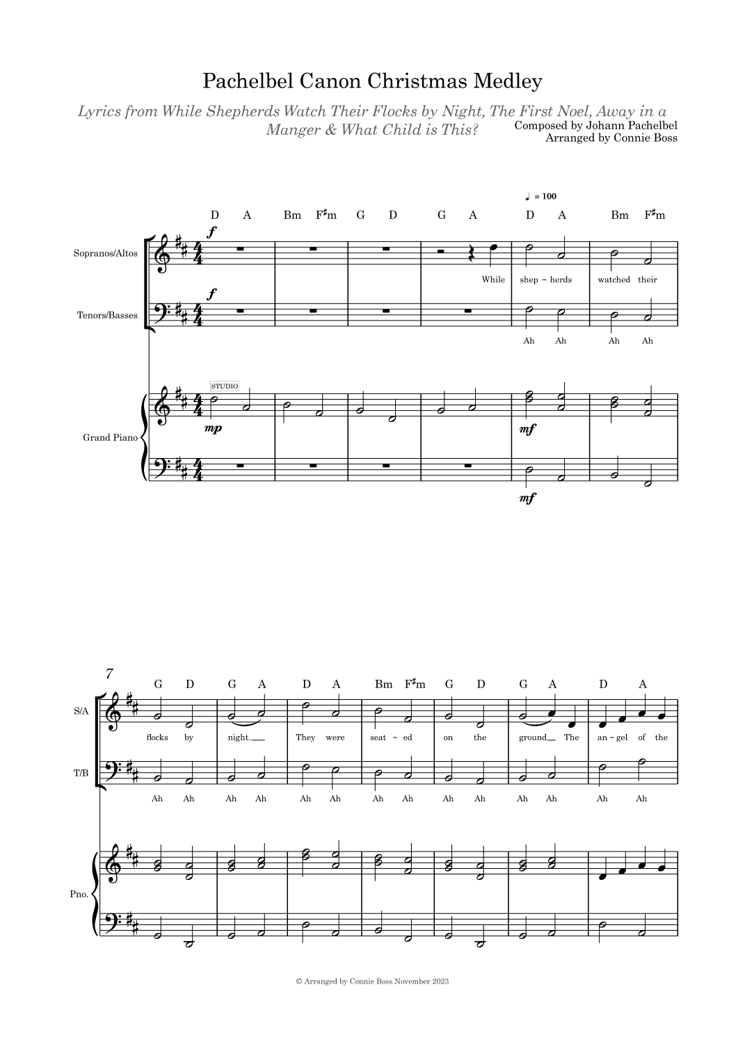 Pachelbel Canon Christmas Medley SATB and piano (arr. Connie Boss)