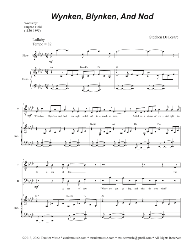 Wynken, Blynken, And Nod (Vocal Quartet - (SATB)