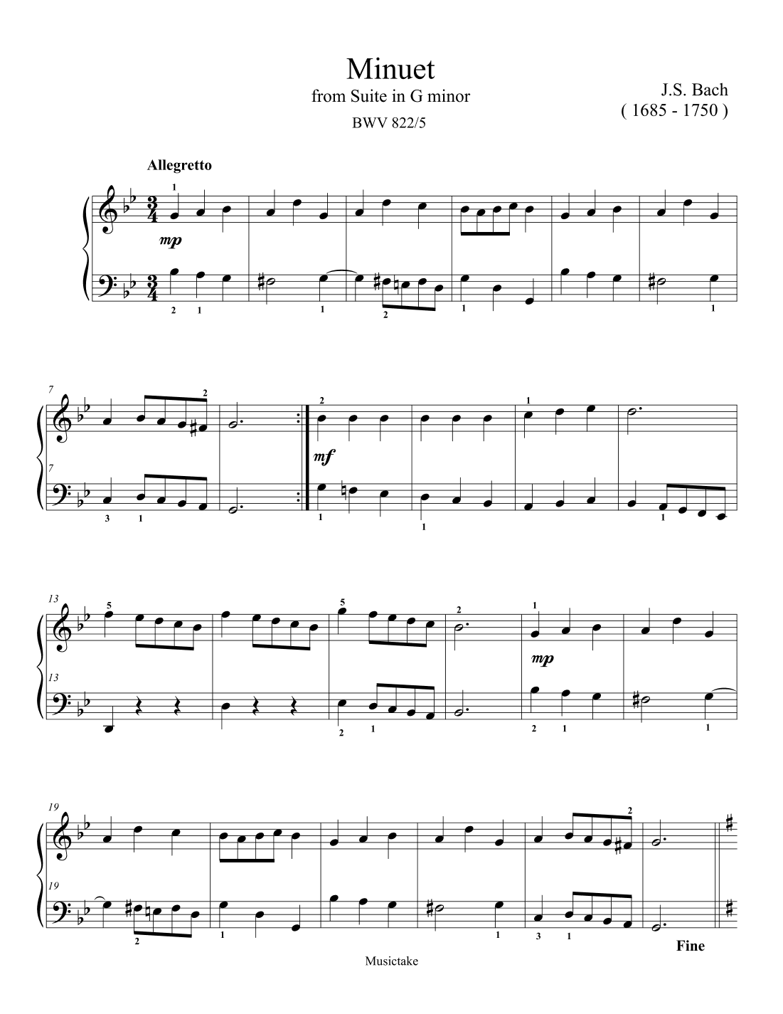 Bach Minuet from Suite in G minor (arr. Ben Choupak)