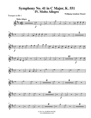 Mozart Symphony No. 41, Jupiter, Movement IV - Trumpet in Bb 1 (Transposed Part), K. 551 (arr. Doug Clyde)