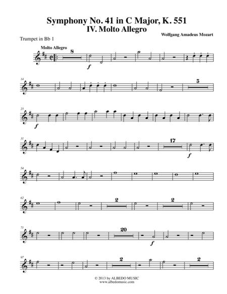 Mozart Symphony No. 41, Jupiter, Movement IV - Trumpet in Bb 1 (Transposed Part), K. 551 (arr. Doug Clyde)