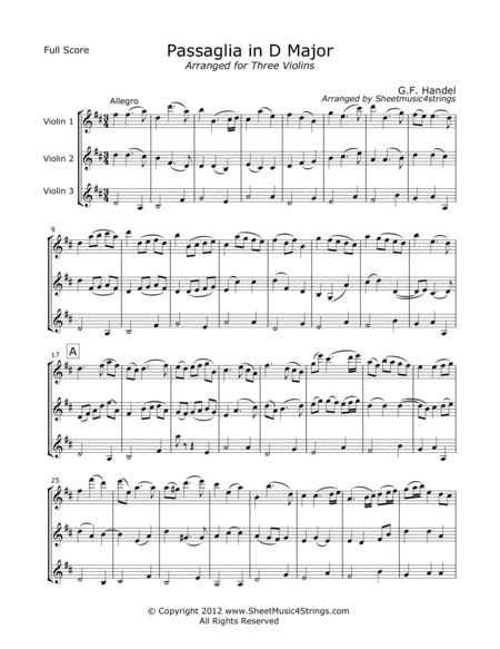 Handel, G. - Passaglia for Three Violins (arr. Linda M. Scott)