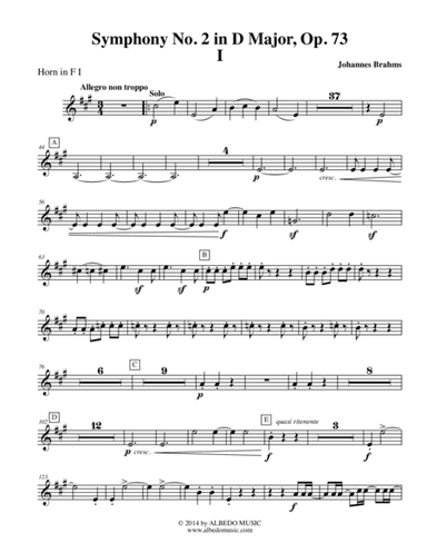 Brahms Symphony No. 2, Movement I - Horn in F 1 (Transposed Part), Op. 73 (arr. Doug Clyde)
