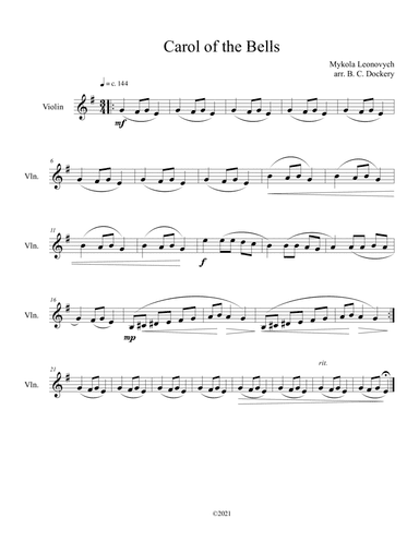Carol of the Bells (Violin Solo) (arr. B. C. Dockery)