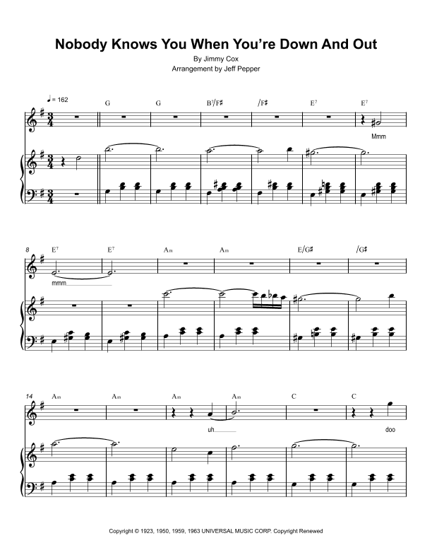Nobody Knows You When You're Down And Out (arr. Jeff Pepper)